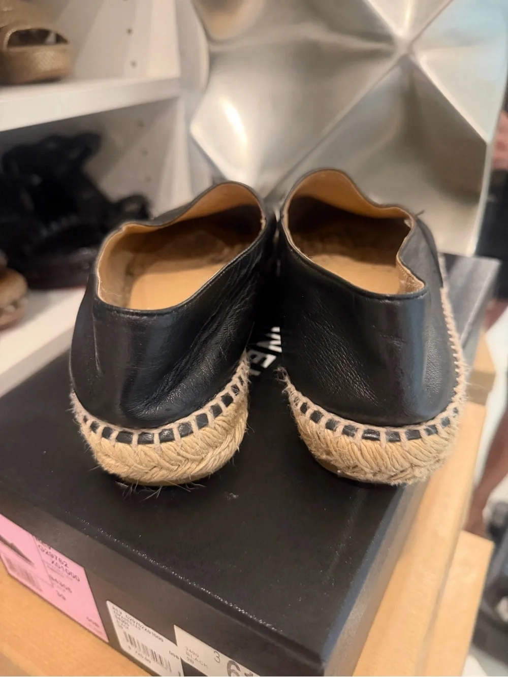 CHANEL Black Leather Espadrille Flats with CC Logo